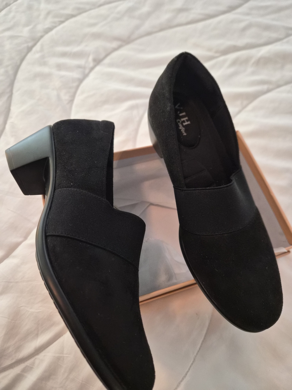 Black Suede Slip-On Low Block Heel Women's Shoes 7.5